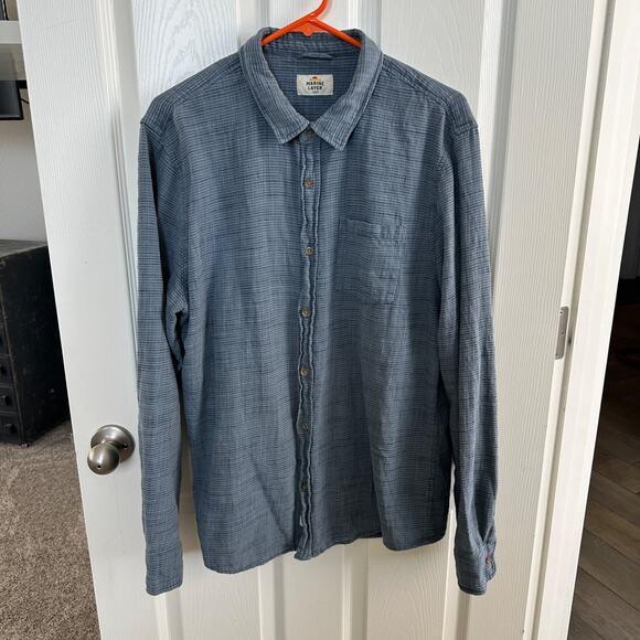 marine layer mens 100% cotton coastal button down shirt blue long sleeve size l - Picture 1 of 11